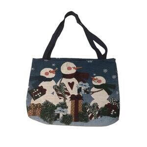 Mohawk Home Open Tapestry Snowman Winter Holiday Tote Bag Purse